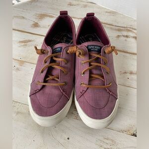 SPERRY linen sneakers Crest Vibe slip-on shoes leather laces mauve casual sz 9.5